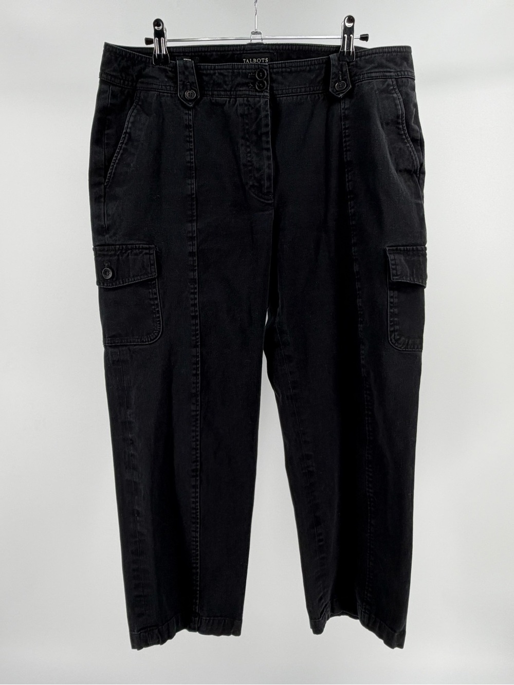Talbots Black Cargo Pants Cotton Blend Ankle Length, Women's 12